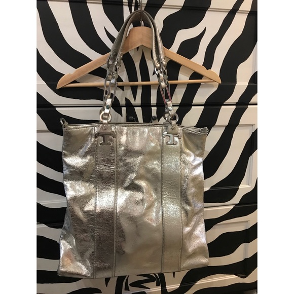 Silver TORY BURCH leather tote - Picture 1 of 8